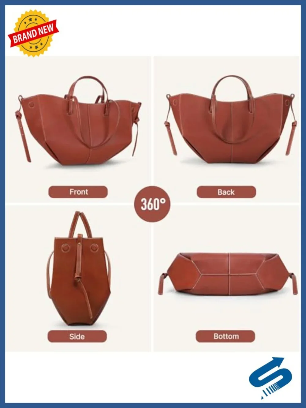 Faux Leather Bucket Tote Handbag Convertible Shoulder Bag Work Travel